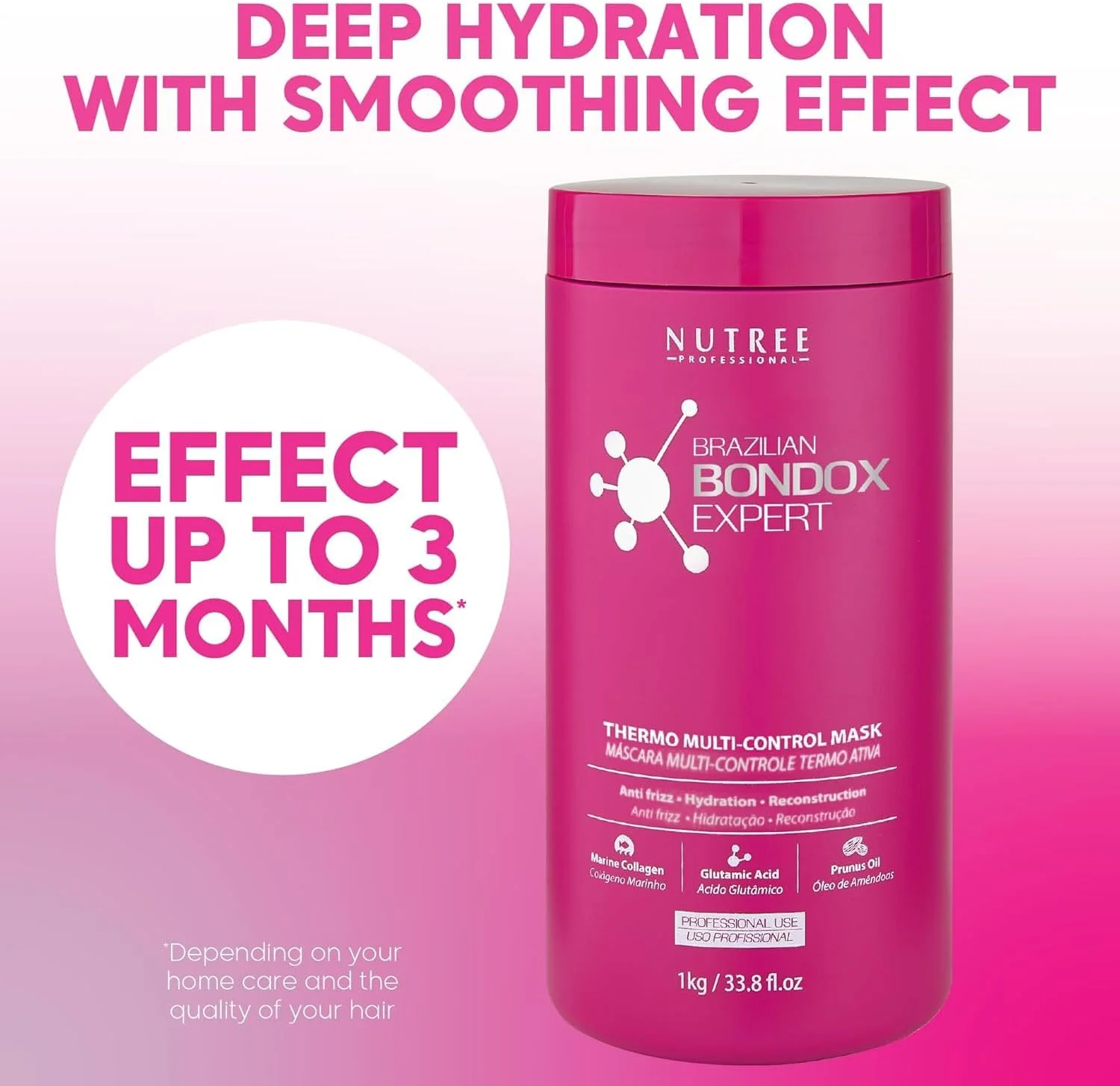 ماسک مو آمازون لیس برای موهای آسیب دیده، درمان برزیلی بوندوکس، 1000 میلی لیتر، ماسک فعال شده حرارتی برای موهای خشک و وز | بدون فرمالدئید و بدون تست حیوانی | نتایج تا 1-3 ماه