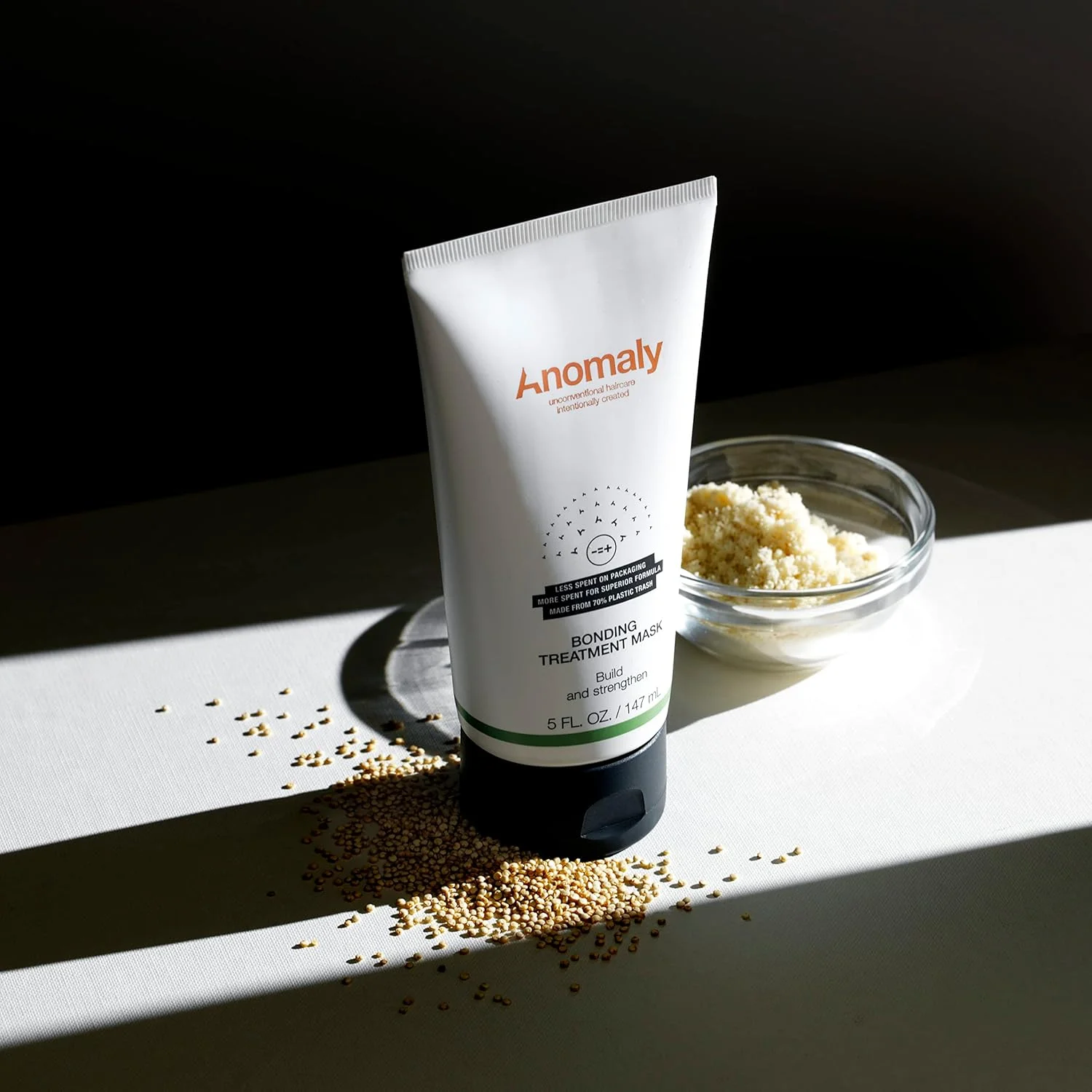 ماسک درمانی پیوند آنومالی با کراتین برای موهای خشک و آسیب دیده | تقویت و محافظت | بدون سولفات و پارابن | بسته بندی سازگار با محیط زیست و پایدار از پلاستیک اقیانوسی، 5 اونس مایع، سفید