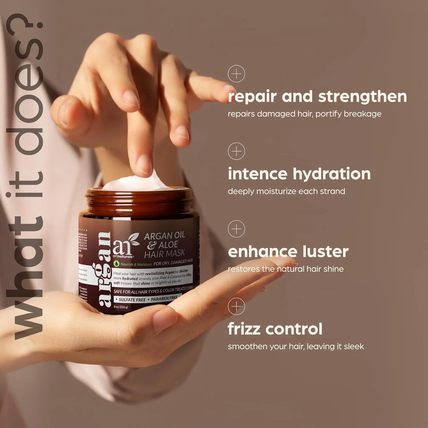 ماسک مو روغن آرگان آرت نچرالز - (226 گرم) - نرم کننده عمیق - روغن جوجوبا ارگانیک خالص، آلوئه ورا و کراتین - ترمیم موهای خشک، آسیب دیده یا رنگ شده بعد از شامپو - بدون سولفات