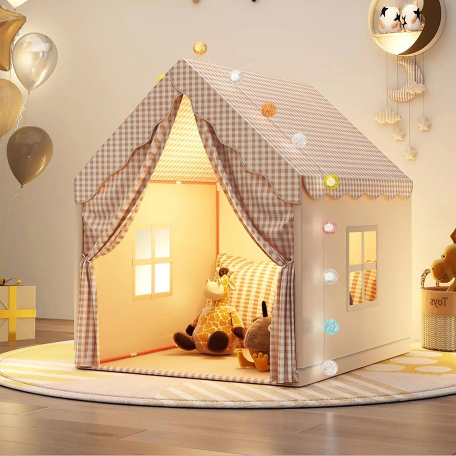 چادر بازی بزرگ کودکان DAYONG، چادر بازی کودک نوپا با چراغ توپی و چراغ ستاره، چادر بازی خانه برای اوقات بازی کودکان، اسباب بازی های کودک نوپا برای داخل و خارج از منزل (مدل D)