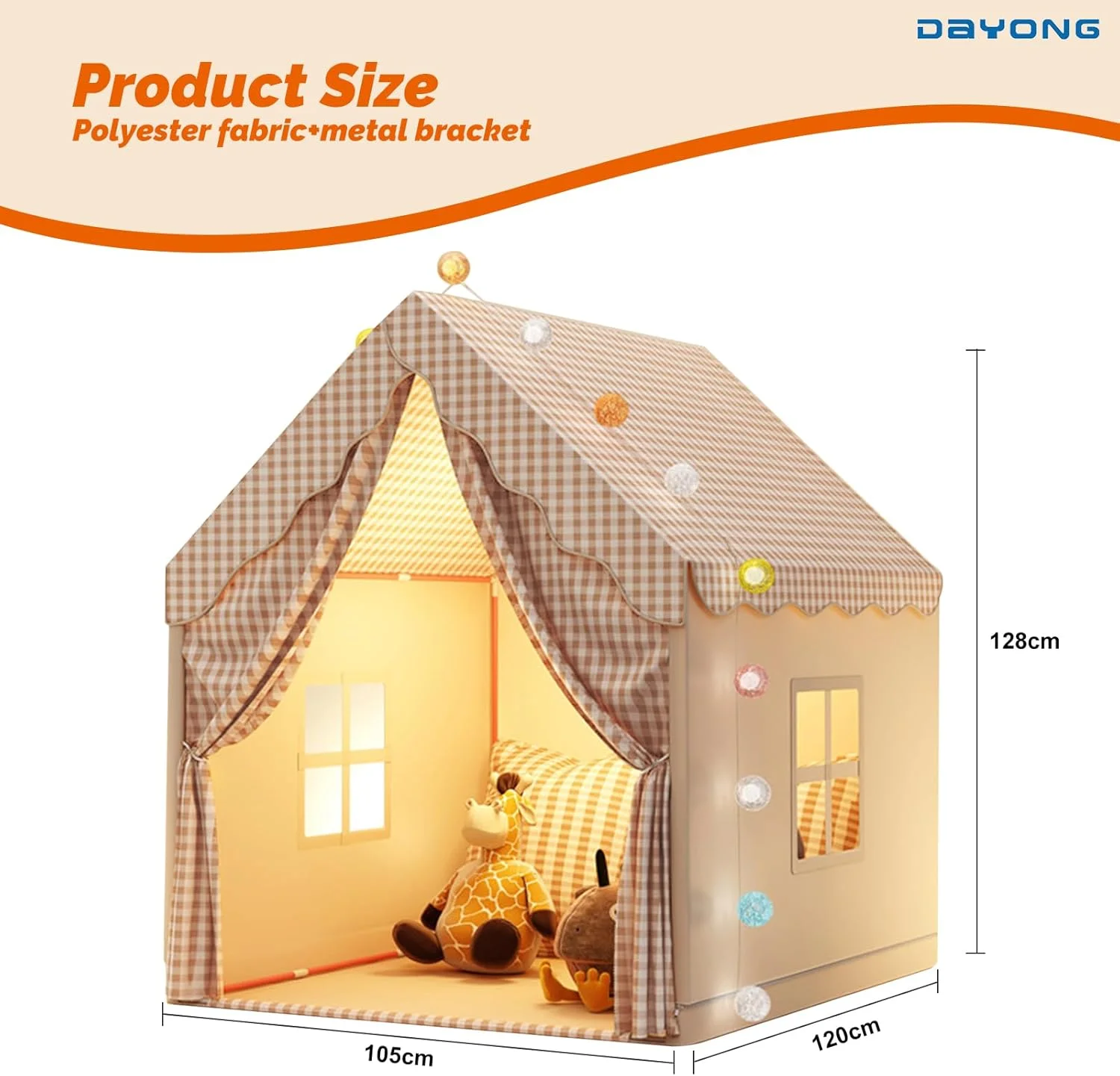 چادر بازی بزرگ کودکان DAYONG، چادر بازی کودک نوپا با چراغ توپی و چراغ ستاره، چادر بازی خانه برای اوقات بازی کودکان، اسباب بازی های کودک نوپا برای داخل و خارج از منزل (مدل D)