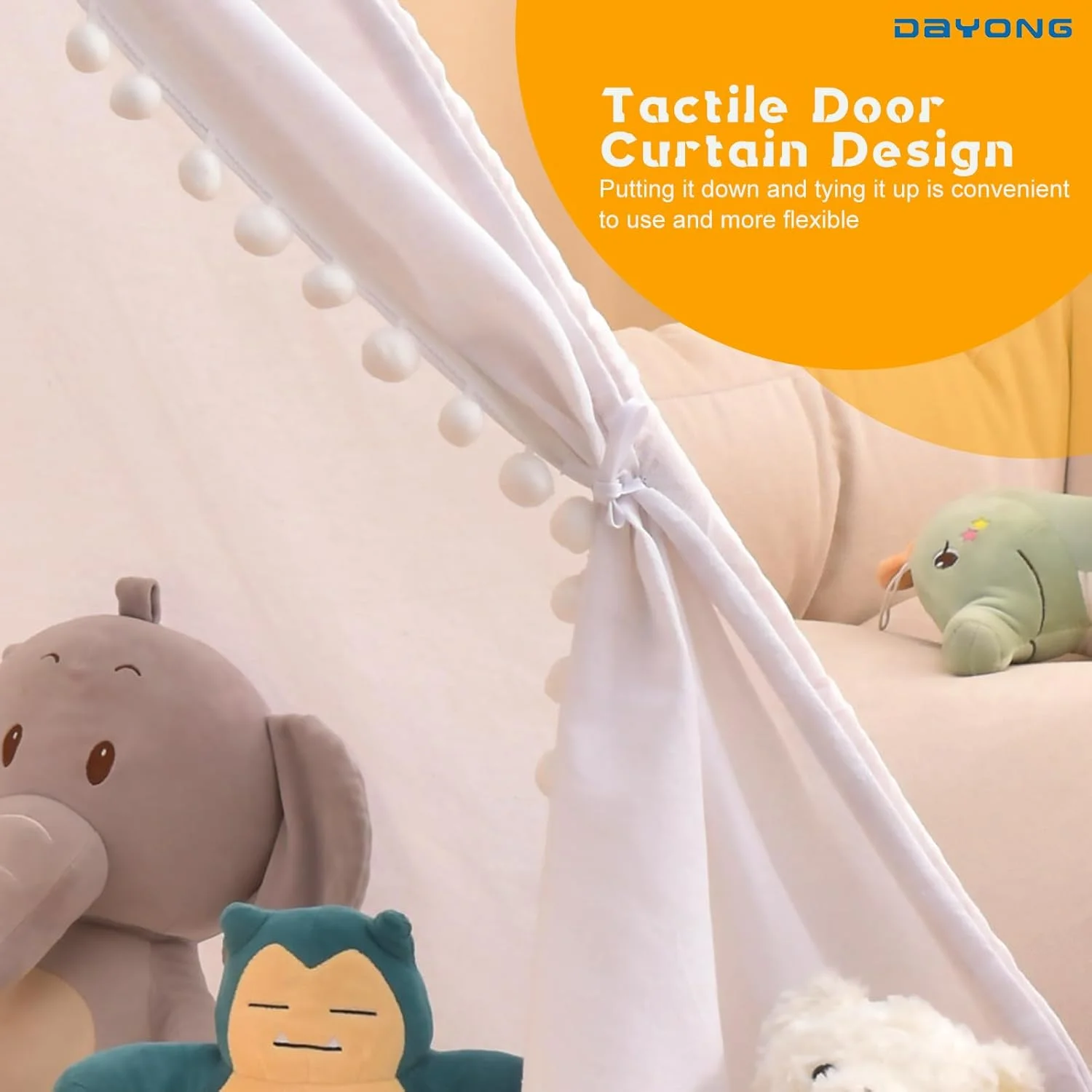 چادر بازی تیپی کودک دایونگ، چادرهای بازی تاشو کودکان، خانه بازی بوم نقاشی با منگوله، چادرهای کودک نوپا قابل شستشو با میله های چوبی برای دختران و پسران داخل و خارج از منزل. (سفید - 1.2 * 1.2 * 1.6 متر)