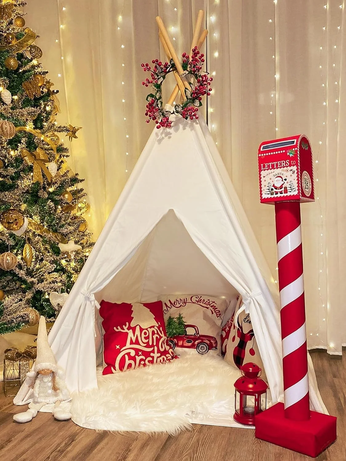 چادر تیپی پنبه ای کودکانه برای مهمانی ها و بازی های داخل خانه - میله های چوبی مناسب سنین 3 تا 8 سال