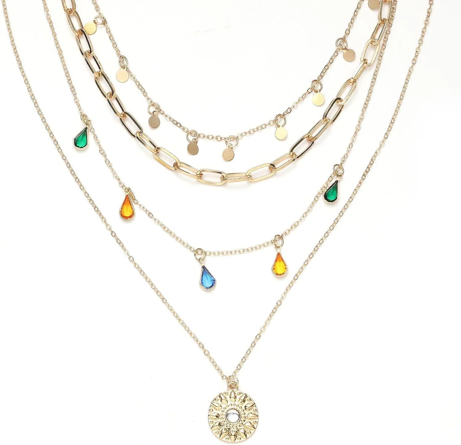 گردنبندهای لایه ای زنانه، گردنبند آویز چند لایه با روکش طلا، زنجیر چوکر لایه ای ظریف، جواهرات آویز گرد مینیمالیستی برای استفاده روزانه یا هدیه گردنبندهای لایه ای زنانه، گردنبند آویز چند لایه با روکش طلا، زنجیر چوکر لایه ای ظریف، جواهرات آویز گرد مینیمالیستی برای استفاده روزانه یا هدیه