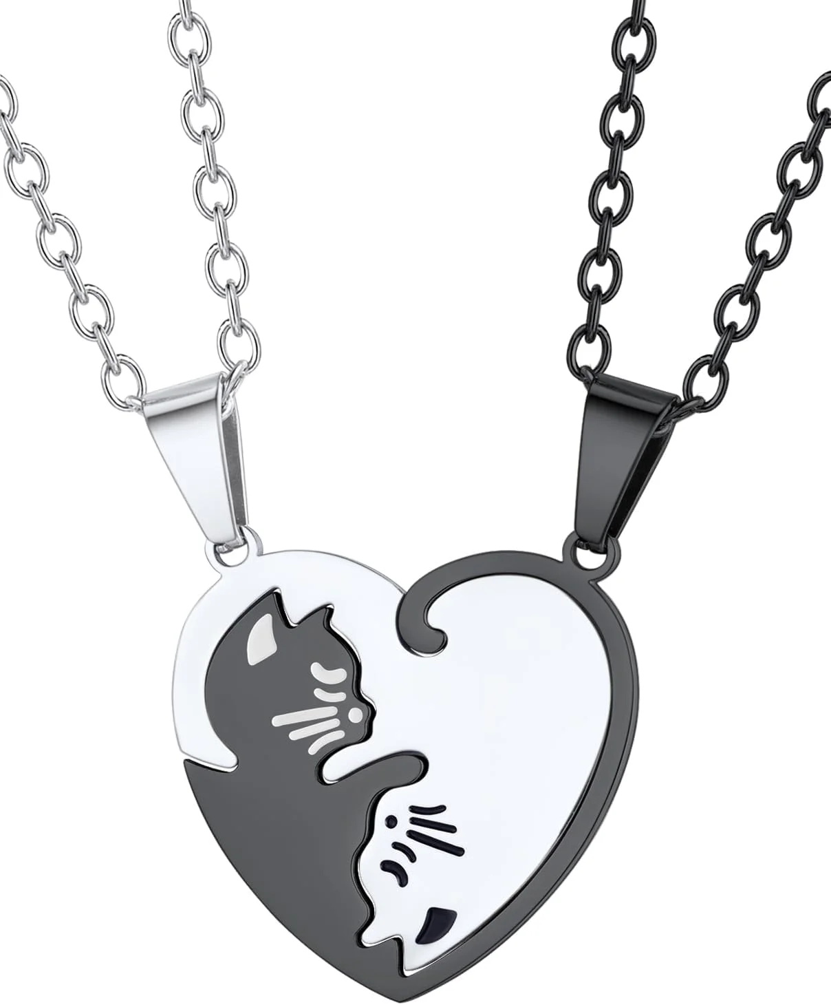 گردنبند ست برای زوج ها، گردنبند پازلی گربه ای برای زوج ها آویز قلب BFF با زنجیر چرمی بافته شده مشکی 18 اینچی، گردنبند ست گربه ای با جعبه هدیه گردنبند ست برای زوج ها، گردنبند پازلی گربه ای برای زوج ها آویز قلب BFF با زنجیر چرمی بافته شده مشکی 18 اینچی، گردنبند ست گربه ای با جعبه هدیه