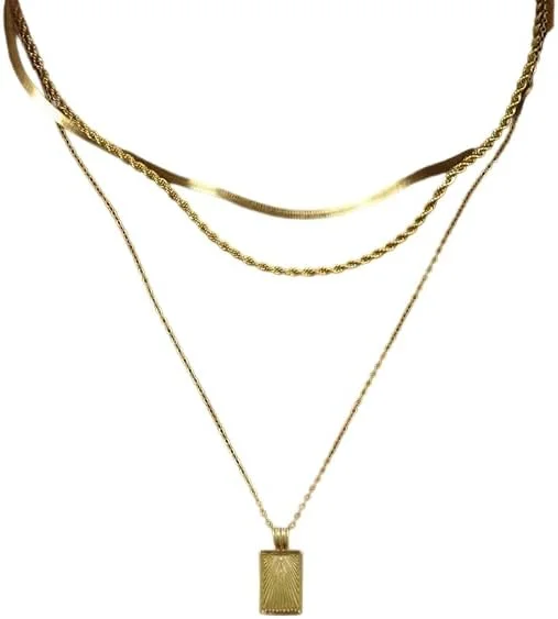 گردنبندهای لایه ای طلایی و نقره ای زنانه، زنجیر نقره ای با روکش طلای 14 عیار، ست جواهرات مد روز گردنبندهای لایه ای طلایی و نقره ای زنانه، زنجیر نقره ای با روکش طلای 14 عیار، ست جواهرات مد روز