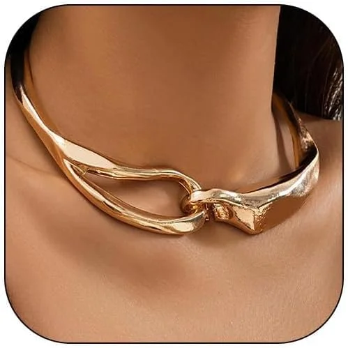 گردنبند طلایی درشت زنانه، گردنبند طوق طلایی ظریف و مد روز برای زنان، اکسسوری های طلایی، هدیه گردنبند طلایی درشت زنانه، گردنبند طوق طلایی ظریف و مد روز برای زنان، اکسسوری های طلایی، هدیه