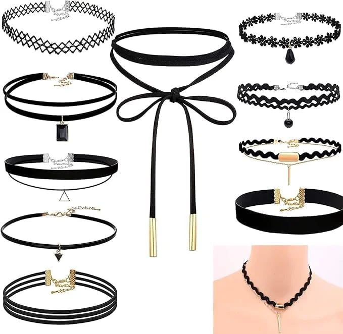 گردنبند چوکر مخملی زنانه، ست 10 عددی گردنبند چوکر مشکی، تزیینات مهمانی کشی کلاسیک توری مشکی برای زنان و دختران نوجوان (10 مدل) گردنبند چوکر مخملی زنانه، ست 10 عددی گردنبند چوکر مشکی، تزیینات مهمانی کشی کلاسیک توری مشکی برای زنان و دختران نوجوان (10 مدل)