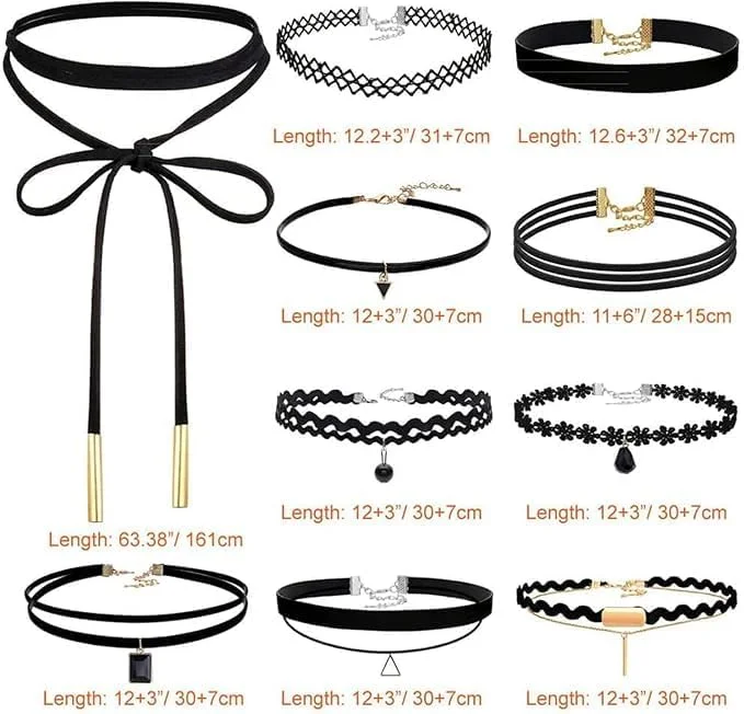 گردنبند چوکر مخملی زنانه، ست 10 عددی گردنبند چوکر مشکی، تزیینات مهمانی کشی کلاسیک توری مشکی برای زنان و دختران نوجوان (10 مدل) گردنبند چوکر مخملی زنانه، ست 10 عددی گردنبند چوکر مشکی، تزیینات مهمانی کشی کلاسیک توری مشکی برای زنان و دختران نوجوان (10 مدل)