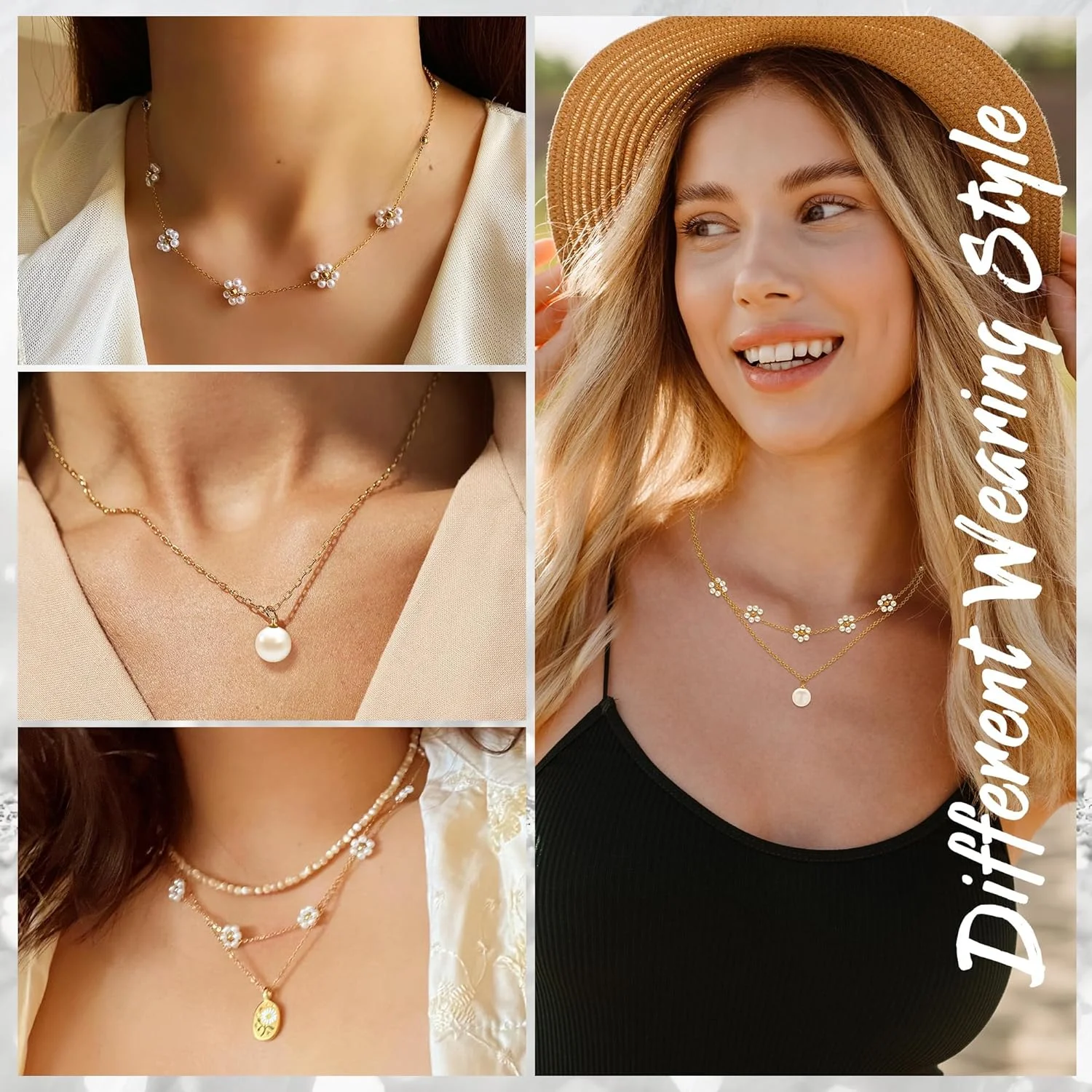 ست گردنبند زنانه شامل گردنبند مرواریدی لایه ای گل دیزی، گردنبند چوکر مروارید طلای 14 عیار به عنوان جواهرات گل تابستانی، گردنبند طلایی مد روز به عنوان هدیه تولد ساحلی برای او ست گردنبند زنانه شامل گردنبند مرواریدی لایه ای گل دیزی، گردنبند چوکر مروارید طلای 14 عیار به عنوان جواهرات گل تابستانی، گردنبند طلایی مد روز به عنوان هدیه تولد ساحلی برای او