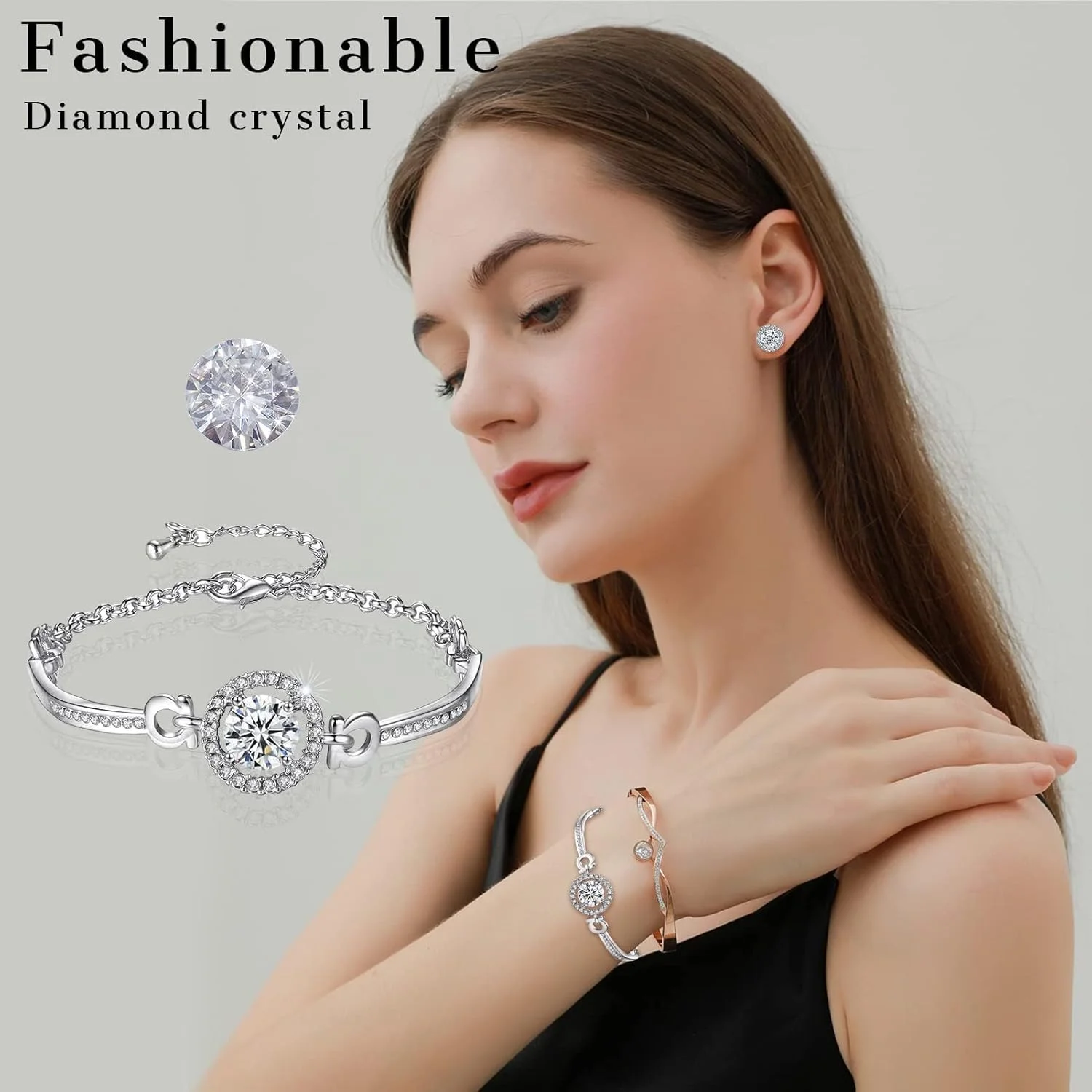 ست جواهرات زنانه خزنه، ۴ تکه، زیرکونیا، شامل گردنبند، گوشواره، دستبند و انگشتر