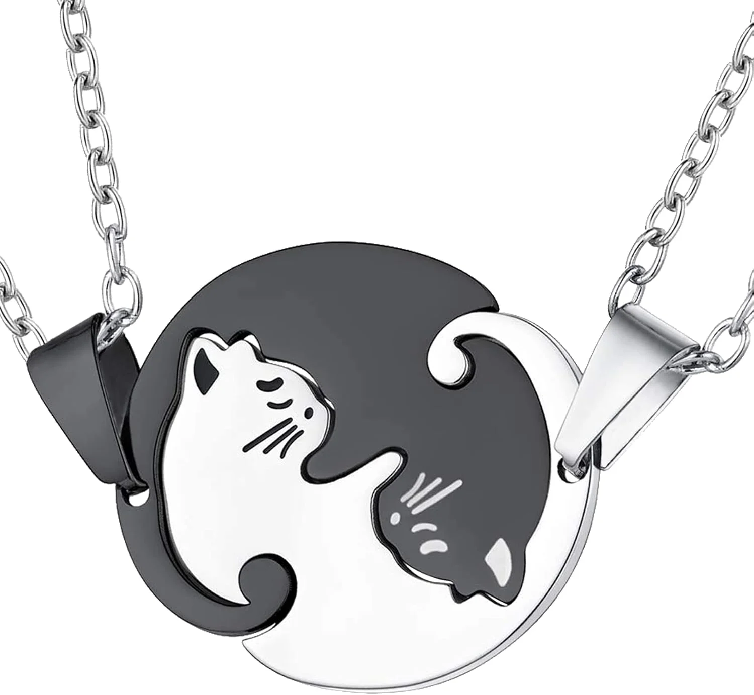 گردنبند پازلی دوستی گربه های زوج، استیل ضد زنگ 316L