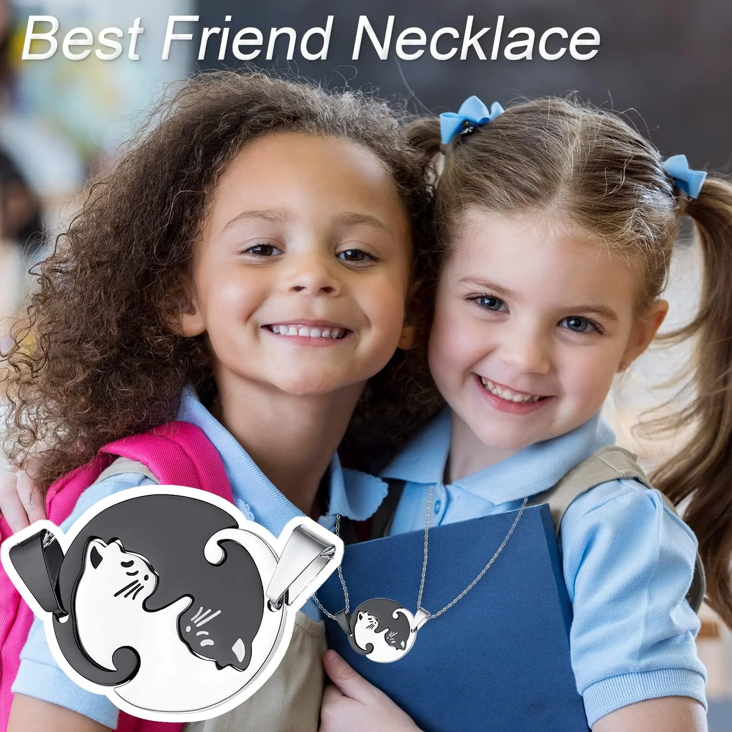 گردنبند پازلی دوستی گربه های زوج، استیل ضد زنگ 316L