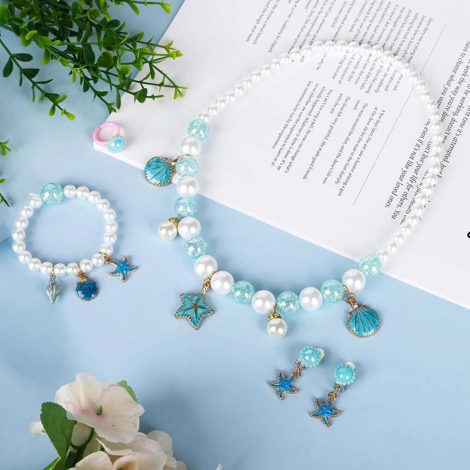 ست جواهرات دخترانه بچگانه، ست 5 تکه اسباب بازی جواهرات دخترانه گردنبند کارتونی کودکان ست جواهرات پری دریایی هدیه جواهرات مهره ای پرنسس برای دختران کوچک