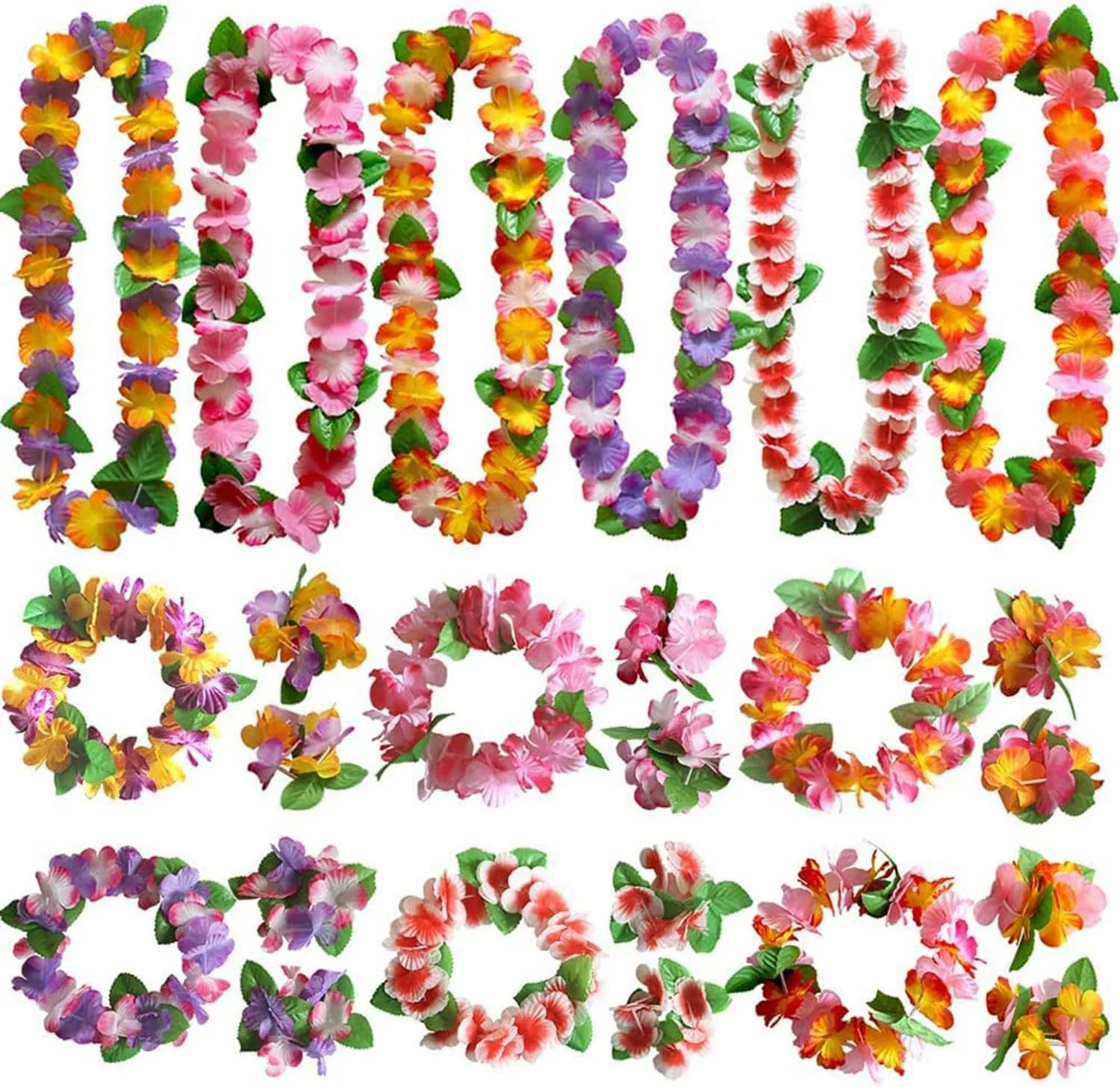 خزنه 24 عددی تاج گل، هدبند و دستبند هاوایی، تاج گل برگ گل استوایی، گردنبند، تل سر، دستبند، مناسب عروسی، تعطیلات، کارناوال ساحلی تابستانی، تزئینات عروسی