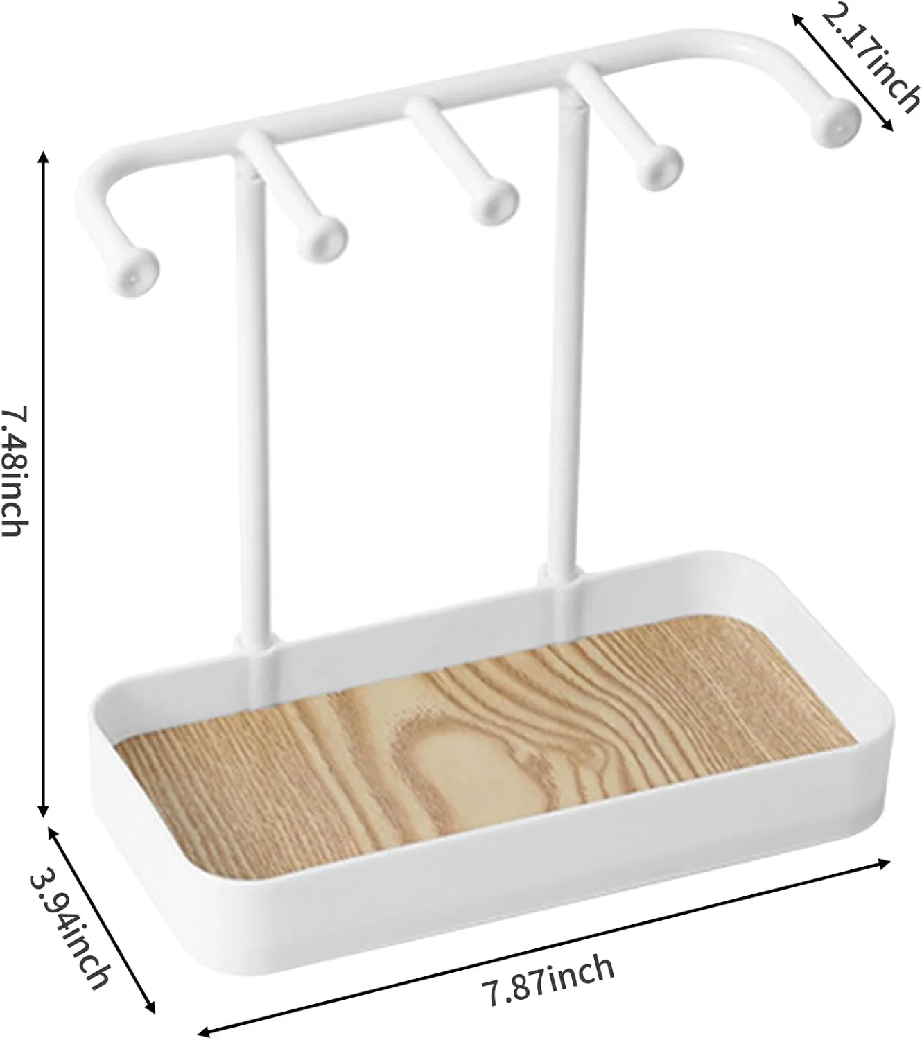 استند نگهدارنده جواهرات، آویز گردنبند با سینی چوبی، استند نمایش جواهرات، قلاب های نگهداری جواهرات برای گردنبند، دستبند، گوشواره، انگشتر، کلید، ساعت (سفید) استند نگهدارنده جواهرات، آویز گردنبند با سینی چوبی، استند نمایش جواهرات، قلاب های نگهداری جواهرات برای گردنبند، دستبند، گوشواره، انگشتر، کلید، ساعت (سفید)