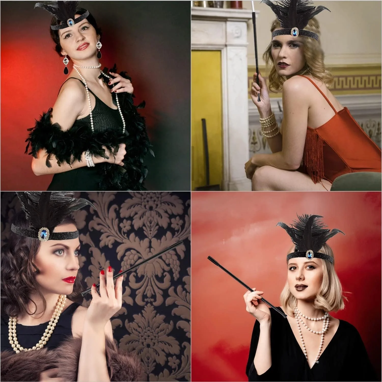 ست تل سر پردار، گردنبند، دستکش و جوراب توری به سبک دهه 1920، مناسب مهمانی و جشن، 12 تکه، مشکی، DY0444-LH ست تل سر پردار، گردنبند، دستکش و جوراب توری به سبک دهه 1920، مناسب مهمانی و جشن، 12 تکه، مشکی، DY0444-LH