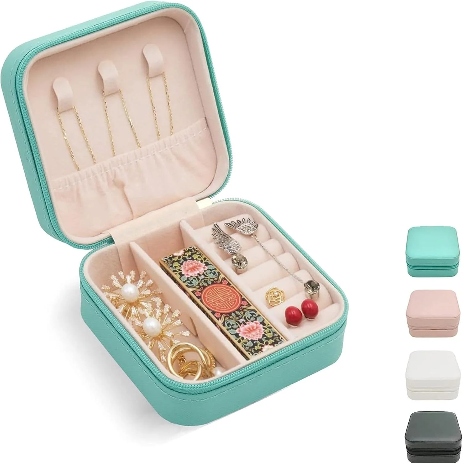 جعبه جواهرات مسافرتی کوچک خزنه، سازمان دهنده جواهرات مسافرتی کوچک، جعبه نگهداری قابل حمل برای انگشتر، گوشواره و گردنبند، هدیه