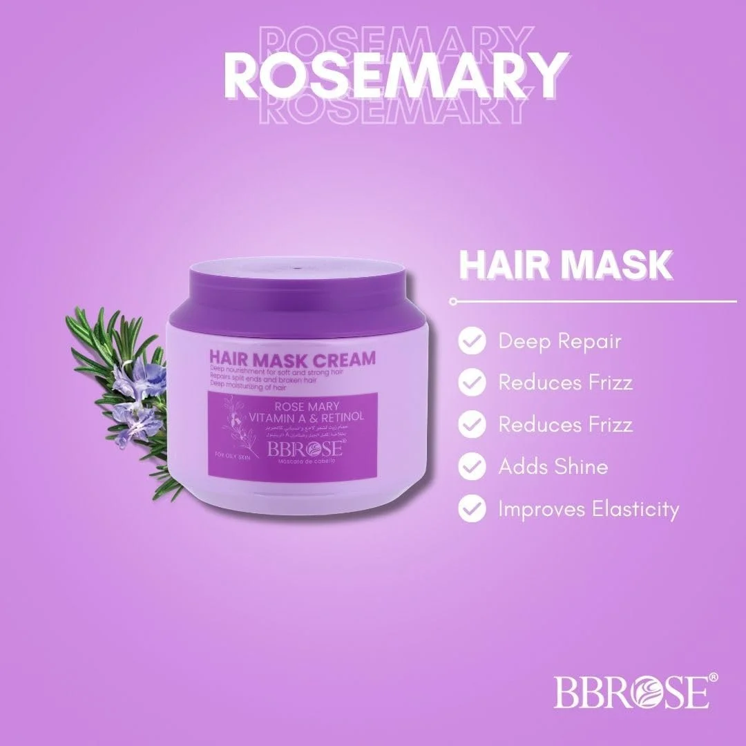 کرم ماسک مو رزماری BBROSE، ۱۰۰۰ میلی لیتر – تغذیه و ترمیم عمیق برای موهای خشک و آسیب دیده – مرطوب کننده، کاهش وز، ترمیم موخوره، افزایش درخشندگی