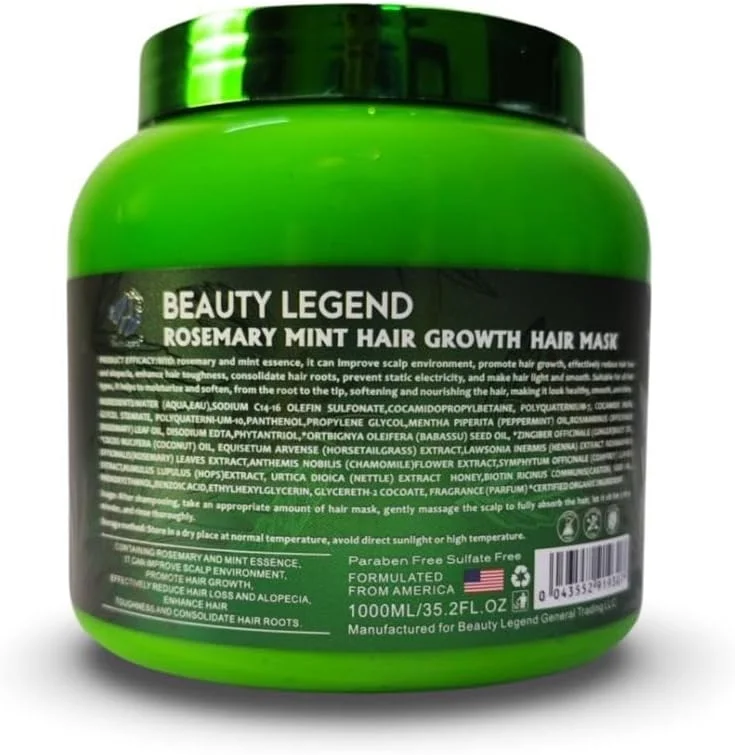 ماسک مو رزماری نعناع برای موهای خشک و آسیب دیده، تقویت کننده مو برای موهای نازک، تغذیه عمیق برای موخوره و شکنندگی، ایمن برای انواع مو، 1000 میلی لیتر