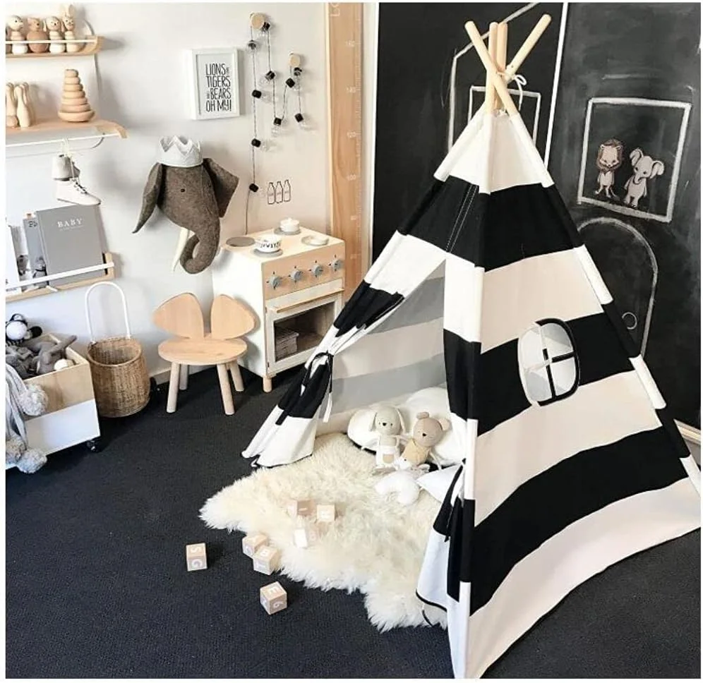 چادر تیپی بازی کودکان تاشو مناسب بازی دختران و پسران در فضای داخلی و خارجی (تزئینات شامل نمی شود) (راه راه) چادر تیپی بازی کودکان تاشو مناسب بازی دختران و پسران در فضای داخلی و خارجی (تزئینات شامل نمی شود) (راه راه)