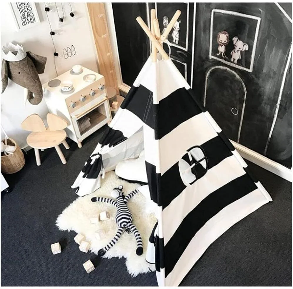 چادر تیپی بازی کودکان تاشو مناسب بازی دختران و پسران در فضای داخلی و خارجی (تزئینات شامل نمی شود) (راه راه) چادر تیپی بازی کودکان تاشو مناسب بازی دختران و پسران در فضای داخلی و خارجی (تزئینات شامل نمی شود) (راه راه)