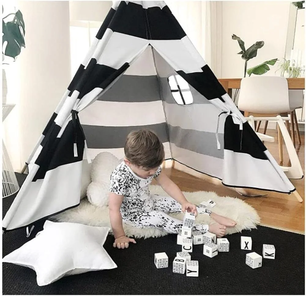 چادر تیپی بازی کودکان تاشو مناسب بازی دختران و پسران در فضای داخلی و خارجی (تزئینات شامل نمی شود) (راه راه) چادر تیپی بازی کودکان تاشو مناسب بازی دختران و پسران در فضای داخلی و خارجی (تزئینات شامل نمی شود) (راه راه)