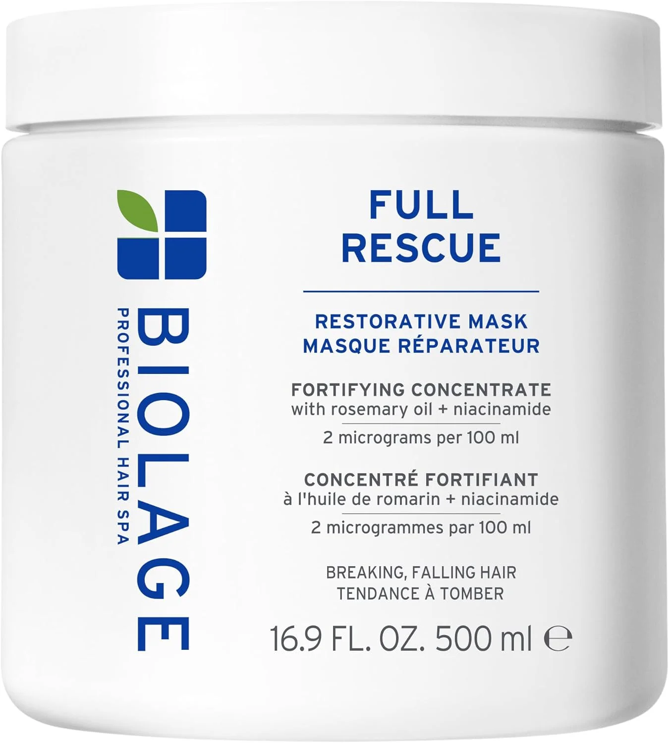 ماسک ترمیم کننده مو Biolage Full Rescue - نرم کننده عمیق و ایجاد ظاهری متراکم تر، نرم کننده و تقویت کننده موهای نازک و کم پشت، روغن رزماری و نیاسینامید، وگان و بدون تست حیوانی، 500 میلی لیتر