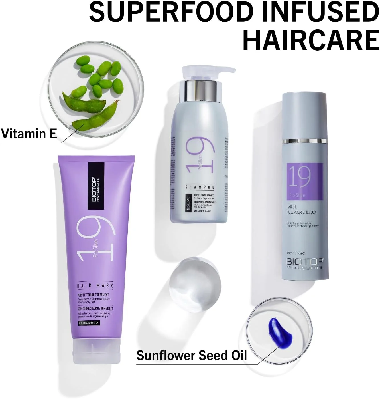 ماسک مو نقره ای Biotop Professional 19 مناسب انواع رنگ موی بلوند، فاقد پارابن و SLS، حجم 550 میلی لیتر