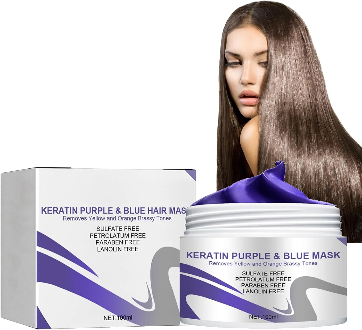 ماسک مو برای موهای خشک و دکلره شده، ماسک بنفش، درمان مو با کراتین، ماسک موی نقره ای، موهای بلوند یا هایلایت شده، ماسک بنفش با اثر ضد زردی، نرم کننده 100 میلی لیتری (6)