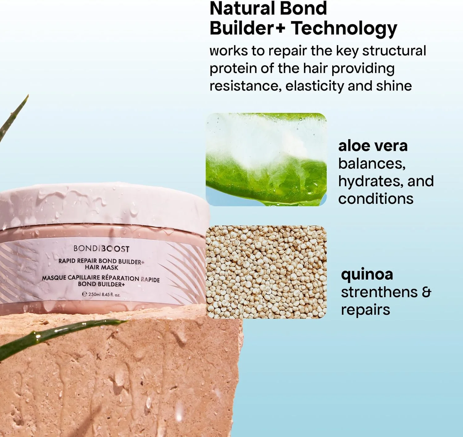 بازسازی کننده پیوند سریع + ماسک مو برای موهای آسیب دیده [250 میلی لیتر]، درمان حالت دهنده عمیق + ترمیم کننده استحکام و درخشش