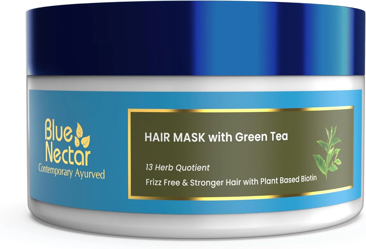 ماسک موی چای سبز بلو نکتار برای موهای خشک و وز | ماسک نرم کننده عمیق موی بیوتین گیاهی برای موهای آسیب دیده و مجعد، مناسب انواع مو (13 گیاه، 200 گرم)