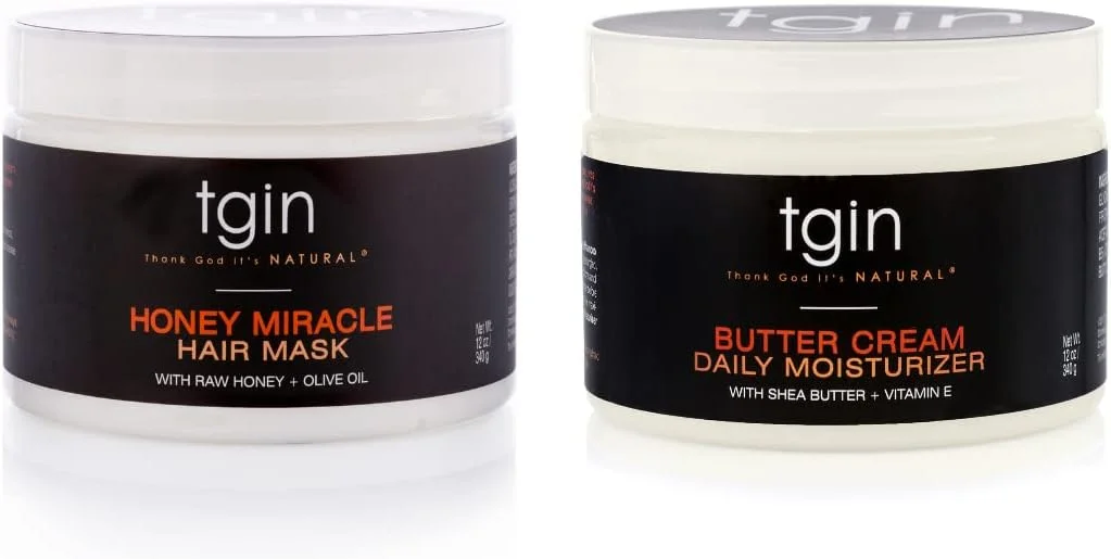 کرم مرطوب کننده روزانه کره ای و ماسک موی عسلی معجزه آسای tgin - مناسب موهای خشک و مجعد - انواع موی 3c و 4c - حالت دهنده - 355 میلی لیتر - بسته 2 عددی (یک عدد از هر کدام)