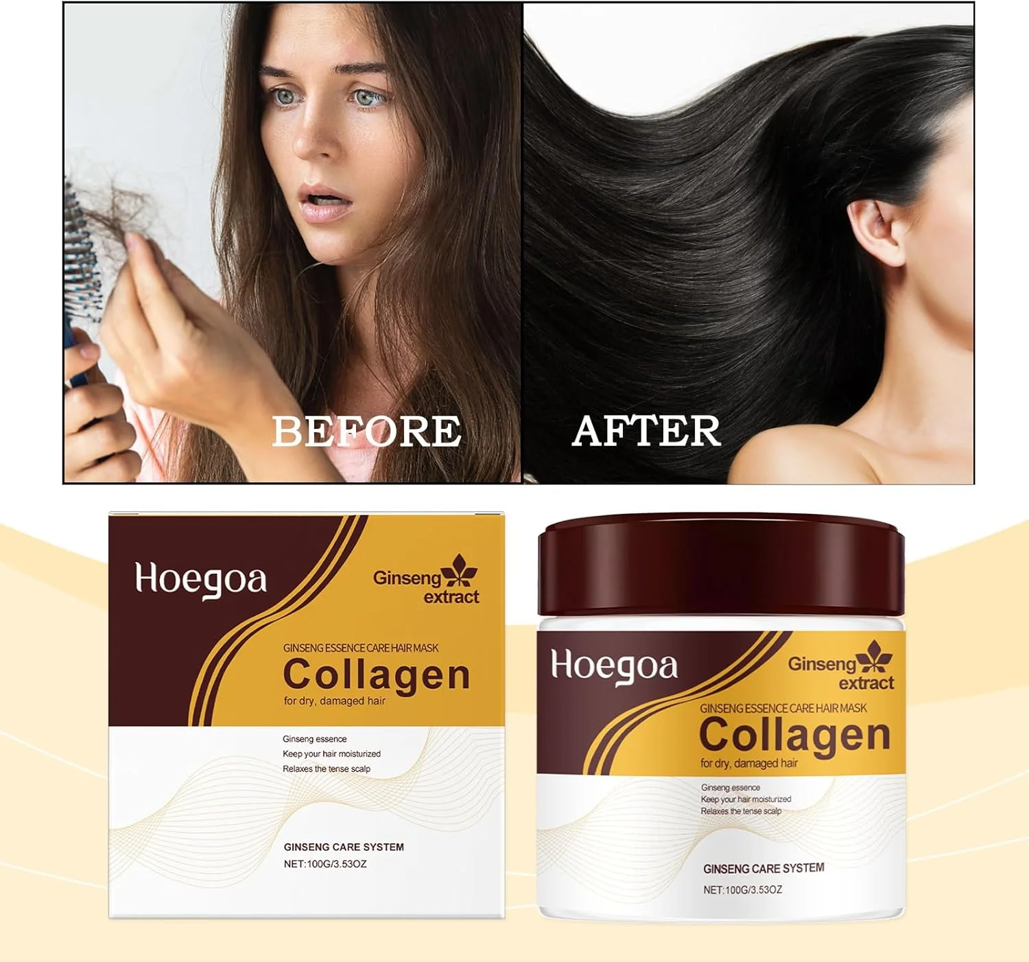 ماسک مو کلاژن با روغن آرگان، درمان ترمیم کننده عمیق برای موهای خشک و آسیب دیده، رطوبت و درخشش را باز می گرداند، مناسب برای انواع مو، مراقبت فشرده از مو