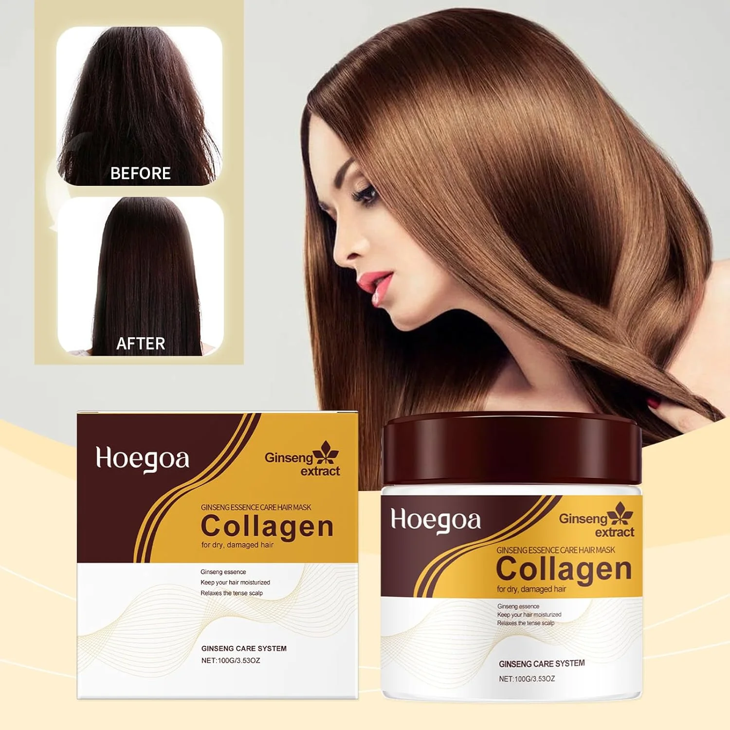 ماسک مو کلاژن با روغن آرگان، درمان ترمیم کننده عمیق برای موهای خشک و آسیب دیده، رطوبت و درخشش را باز می گرداند، مناسب برای انواع مو، مراقبت فشرده از مو