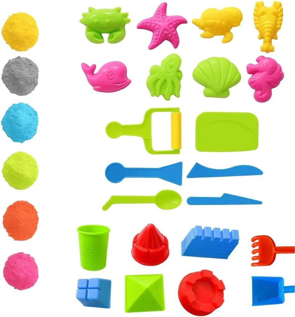 ست شن بازی حرکتی Bemdiz، 900 گرم شن. صورتی، زرد و آبی، 10 قالب و ابزار، اسباب بازی های حسی برای کودکان 7 سال به بالا