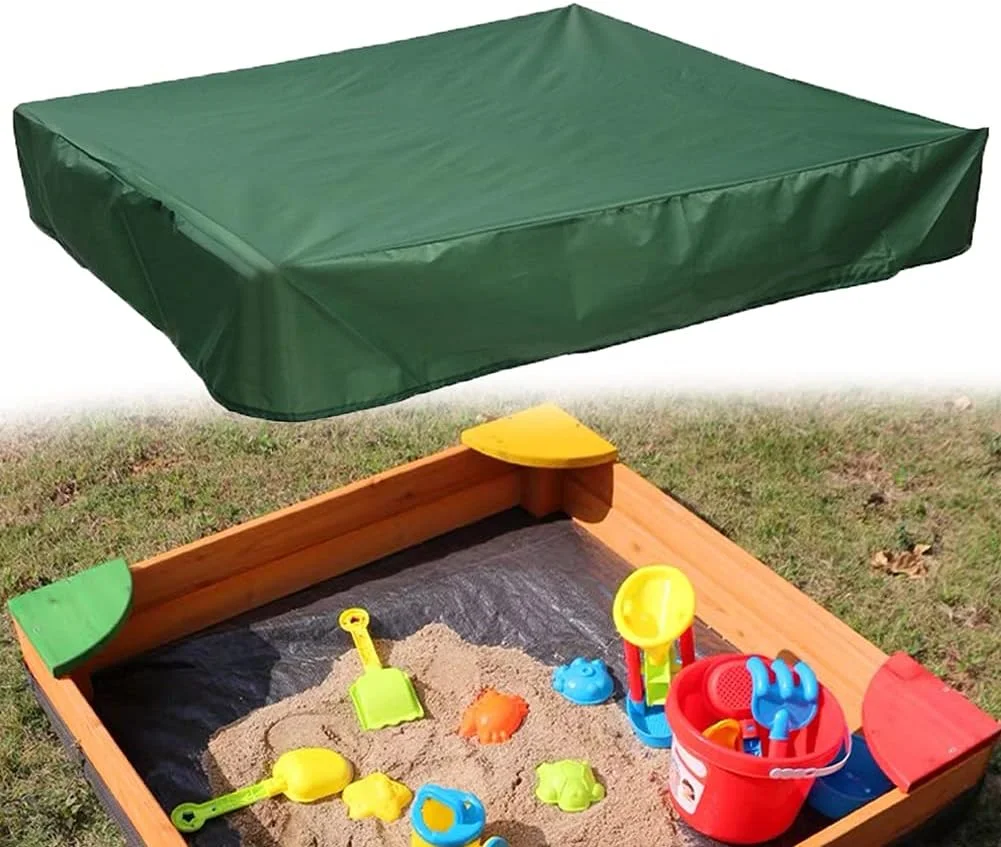 روکش ضدآب جعبه شن و ماسه کوزو با بند کشی، محافظ مربع شکل الاستیک در برابر گرد و غبار برای اسباب بازی های استخر شن، مناسب فضای داخلی، خارجی و باغ - سبز