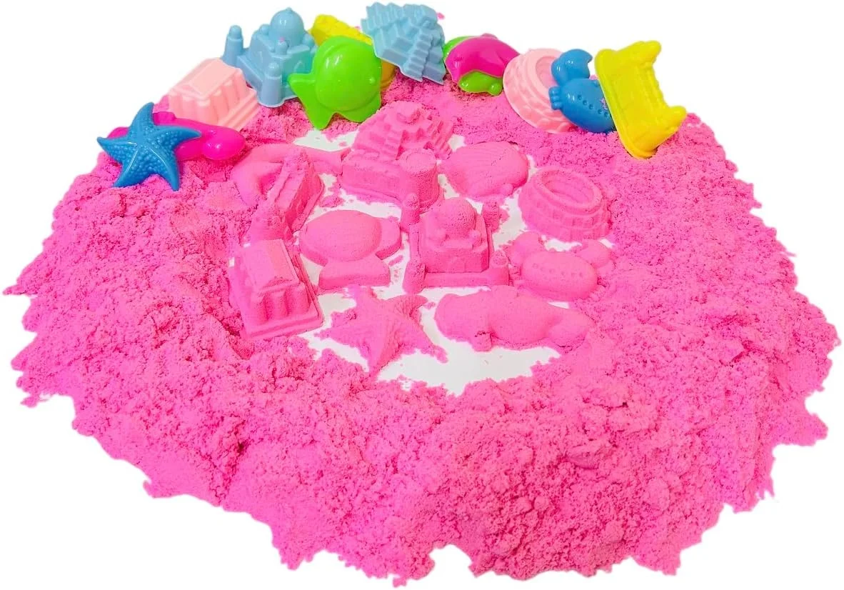 شن بازی رنگ صورتی ۲ کیلوگرمی به همراه قالب، بدون چسبندگی، سرگرمی خلاقانه برای کودکان (شن صورتی ۲۰۰۰ گرمی)