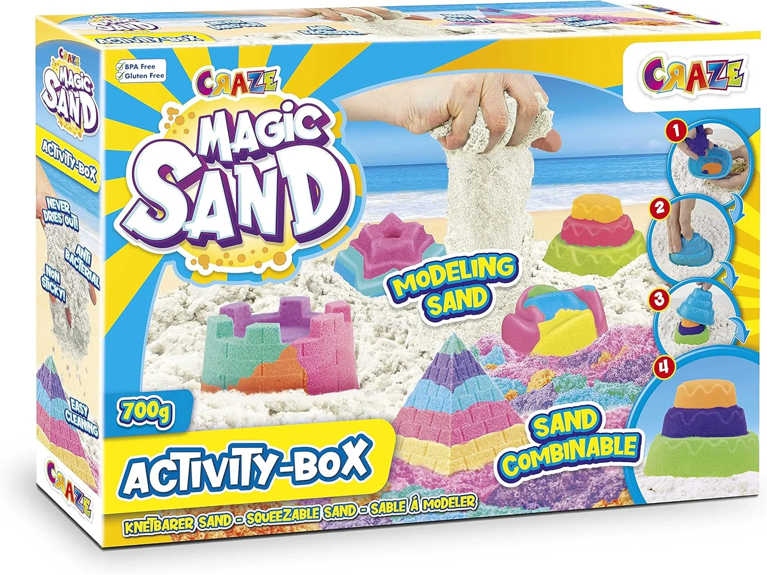 جعبه فعالیت شن جادویی CRAZE، جعبه شن جنبشی با 700 گرم شن ورز دادنی و لوازم جانبی، ست کاردستی شن جادویی رنگارنگ کودکان، بدون BPA و گلوتن جعبه فعالیت شن جادویی CRAZE، جعبه شن جنبشی با 700 گرم شن ورز دادنی و لوازم جانبی، ست کاردستی شن جادویی رنگارنگ کودکان، بدون BPA و گلوتن