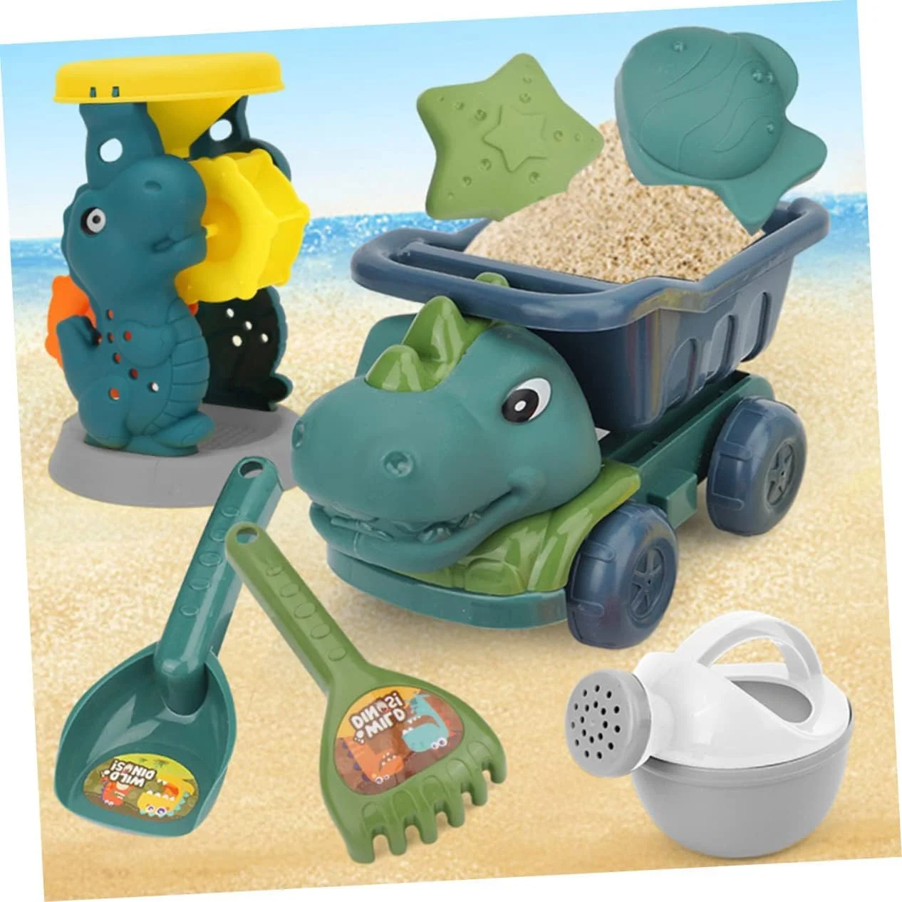مجموعه ساخت و ساز شن و ماسه ATV دایناسور Excefore، سرگرمی در فضای باز با اسباب بازی کامیون بچه گانه، قالب های ساحلی و پلاستیک ساعت شنی، برای بازی در ساحل