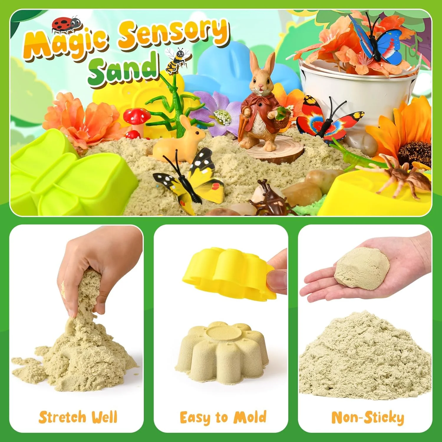 جعبه حسی باغ G.C، جعبه شن و ماسه با شن حسی، قالب ها، بیلچه ها، گل های مصنوعی و فیگورهای حیوانات جعبه حسی باغ G.C، جعبه شن و ماسه با شن حسی، قالب ها، بیلچه ها، گل های مصنوعی و فیگورهای حیوانات