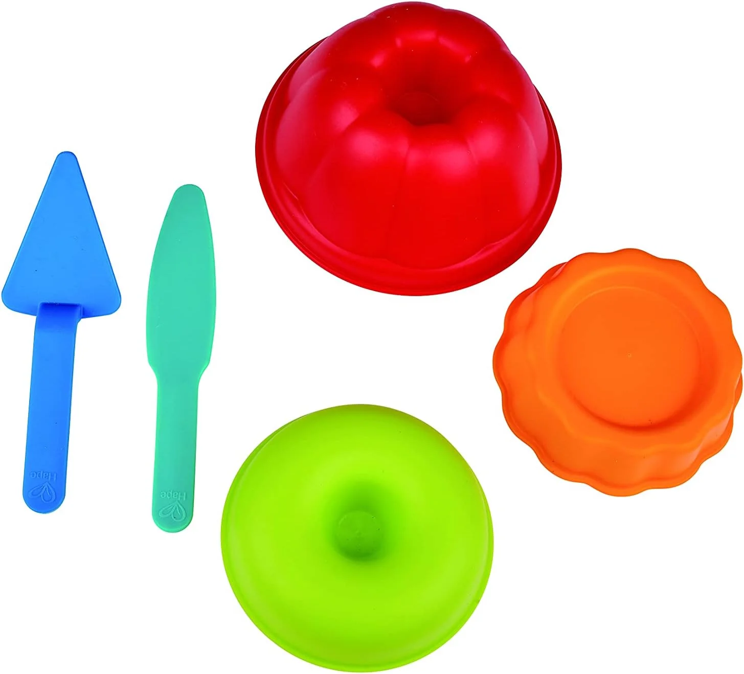 ست اسباب بازی شن و ماسه سه نفره نانوایی Hape برای کودکان نوپا، مجموعه 5 تکه اسباب بازی ساحل و شن برای کودکان، قالب های پخت شن و ماسه اسباب بازی برای کودکان، چند رنگ، مناسب برای 18 ماه به بالا