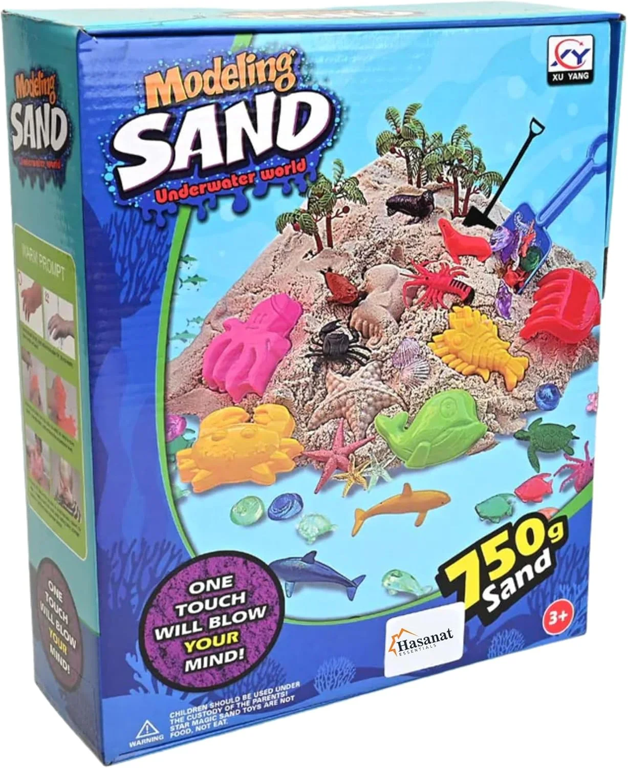 مجموعه شن بازی دنیای اقیانوس حسنات Essentials – شن بازی رنگارنگ 750 گرمی با قالب ها و ابزارهای با تم اقیانوس برای سرگرمی در داخل و خارج از خانه