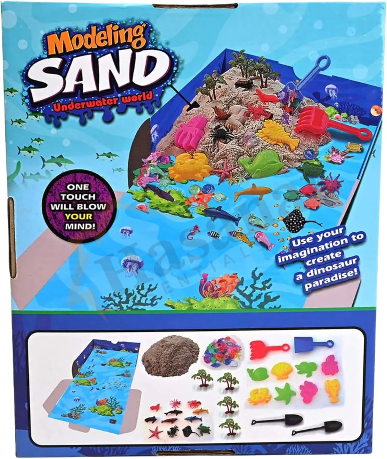 مجموعه شن بازی دنیای اقیانوس حسنات Essentials – شن بازی رنگارنگ 750 گرمی با قالب ها و ابزارهای با تم اقیانوس برای سرگرمی در داخل و خارج از خانه