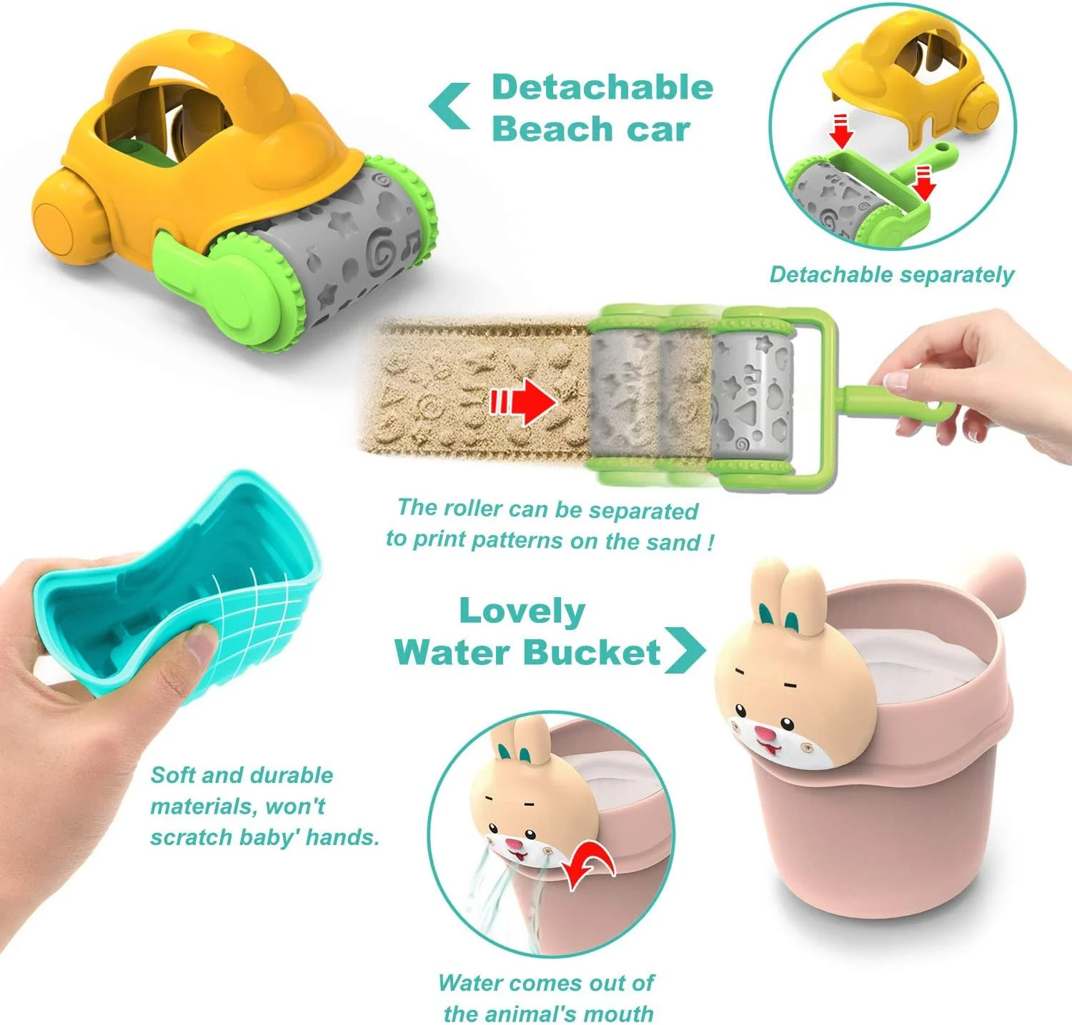 مجموعه اسباب بازی ساحلی برای کودکان، مجموعه سطل و بیل 21 تکه با کیف توری، قالب های جعبه شنی و آبپاش، اسباب بازی های حمام و اسباب بازی های برفی برای کودکان نوپا با مواد پلاستیکی نرم