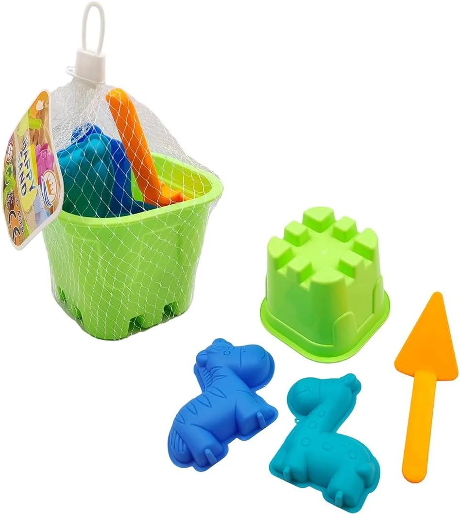 مجموعه اسباب بازی ساحلی ۴ تکه - سطل ساحلی و بیلچه اسباب بازی شن و ماسه، قالب قلعه شنی برای کودکان نوپا و بچه ها