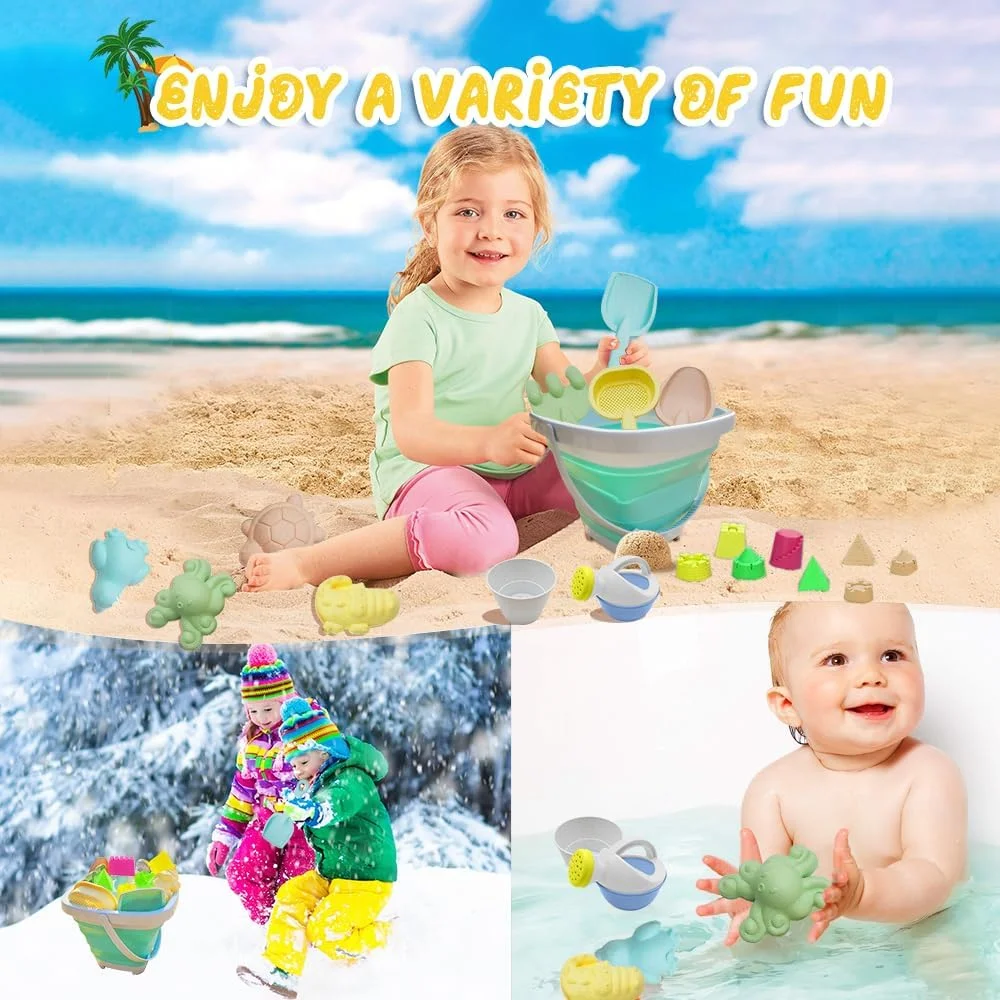 مجموعه اسباب بازی های ساحلی وان ناین، مجموعه ۱۱ تکه اسباب بازی گودال شن و ۶ تکه قالب قلعه ساحلی، سطل تاشو و بیلچه اسباب بازی شن ساحلی برای تعطیلات در ساحل، استخر، برف مجموعه اسباب بازی های ساحلی وان ناین، مجموعه ۱۱ تکه اسباب بازی گودال شن و ۶ تکه قالب قلعه ساحلی، سطل تاشو و بیلچه اسباب بازی شن ساحلی برای تعطیلات در ساحل، استخر، برف