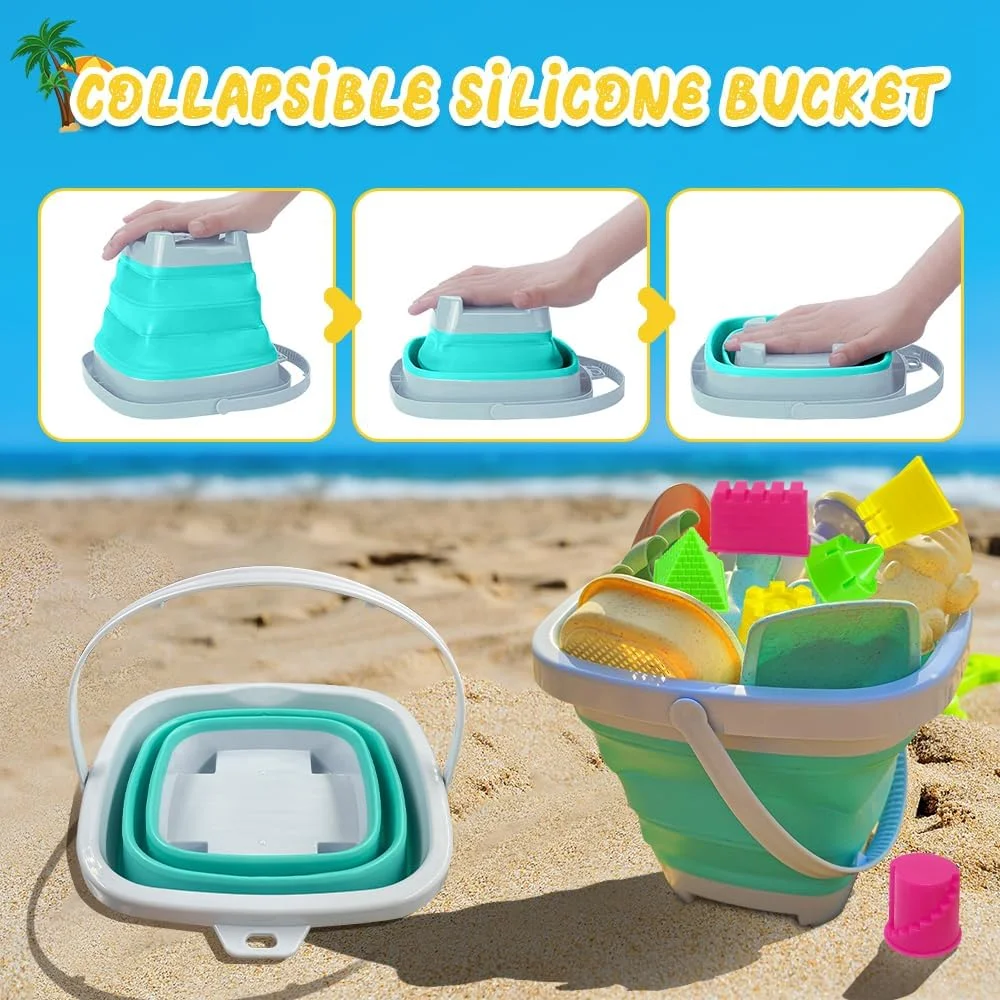 مجموعه اسباب بازی های ساحلی وان ناین، مجموعه ۱۱ تکه اسباب بازی گودال شن و ۶ تکه قالب قلعه ساحلی، سطل تاشو و بیلچه اسباب بازی شن ساحلی برای تعطیلات در ساحل، استخر، برف مجموعه اسباب بازی های ساحلی وان ناین، مجموعه ۱۱ تکه اسباب بازی گودال شن و ۶ تکه قالب قلعه ساحلی، سطل تاشو و بیلچه اسباب بازی شن ساحلی برای تعطیلات در ساحل، استخر، برف