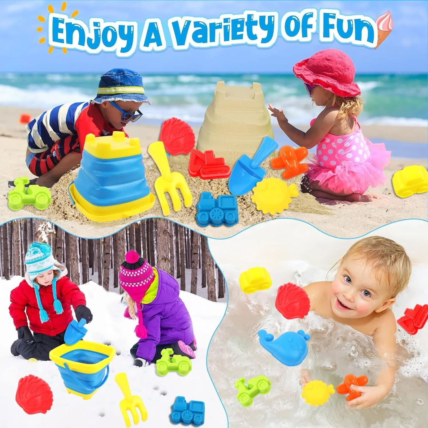 اسباب بازی های شن و ماسه ساحلی موموبیر برای کودکان، سطل و بیلچه، اسباب بازی های قلعه شنی برای گودال شن و ماسه با سطل تاشو و قالب های حیوانات دریایی، اسباب بازی های داخلی و خارجی برای کودکان (13 تکه) اسباب بازی های شن و ماسه ساحلی موموبیر برای کودکان، سطل و بیلچه، اسباب بازی های قلعه شنی برای گودال شن و ماسه با سطل تاشو و قالب های حیوانات دریایی، اسباب بازی های داخلی و خارجی برای کودکان (13 تکه)