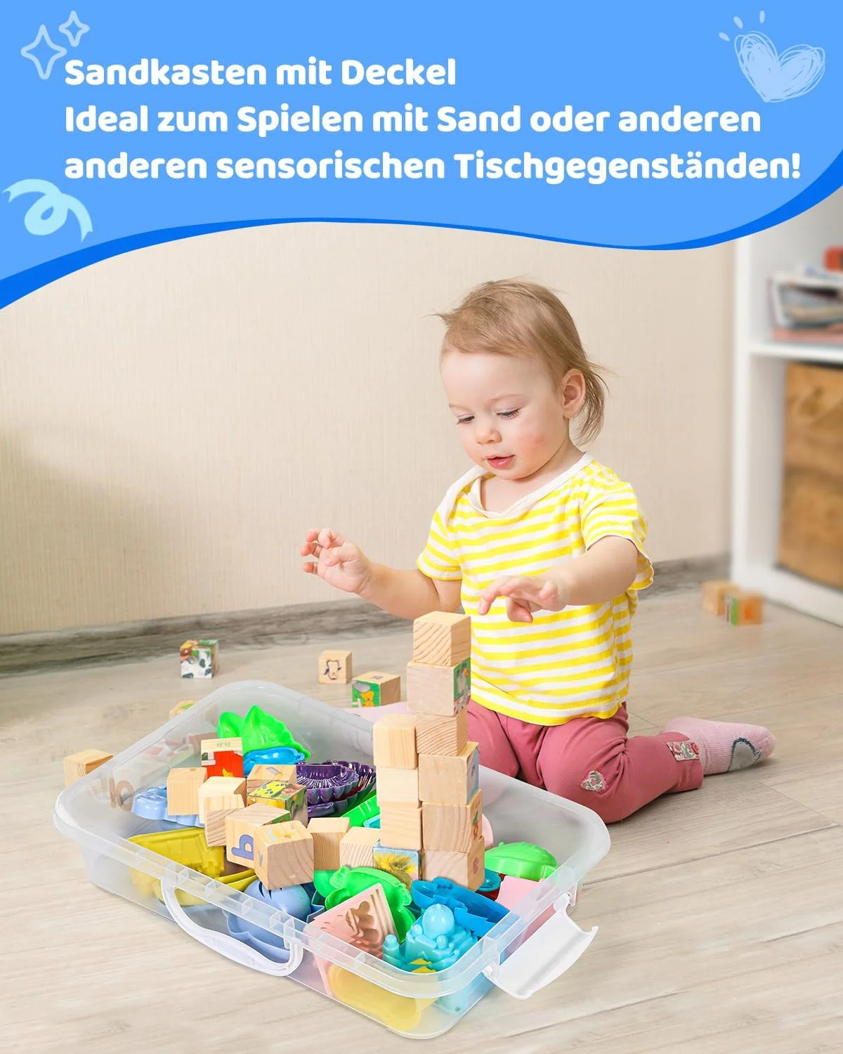 دو عدد سینی شن بازی حسی با درب و دسته، ظرف قابل حمل جعبه شنی حسی برای کودکان، سینی فعالیت پلاستیکی برای کودکان نوپا، صورتی